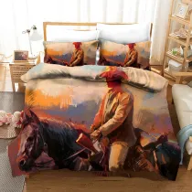 3D Cowboy Horse Riding Scene Cool Bedding Set
