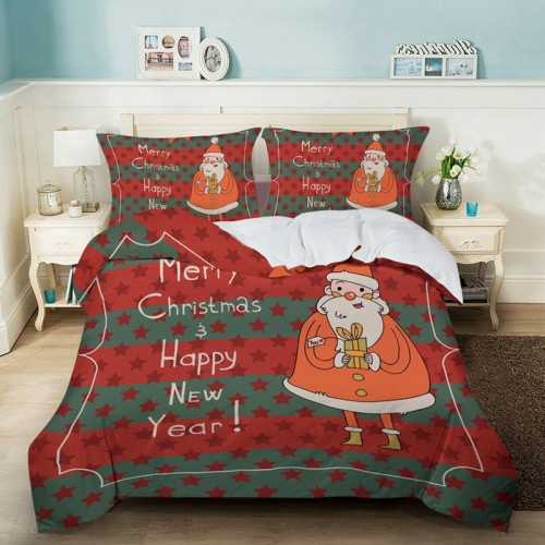 Merry Christmas and Happy New Year Cartoon Printing Bedding Full Twin Queen King Quilt Duvet Covers Sets