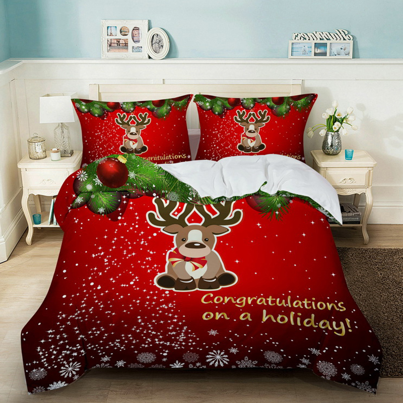 Cartoon Deer Snowflake Printing Bedding Full Twin Queen King Quilt Duvet Covers Sets