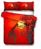 Beautiful Giraffe Sunset Field Landscape Bedding Set