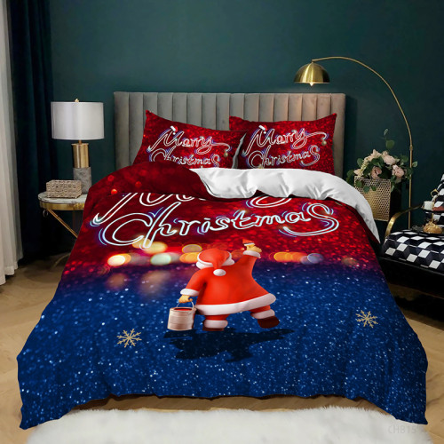 Merry Christmas Santa Claus Deer Bedding Full Twin Queen King Quilt Duvet Covers Sets