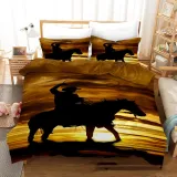 3D Cowboy Horse Riding Print Cool Bedding Set