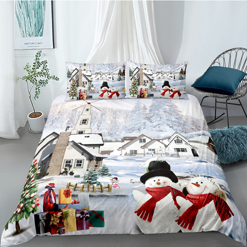 Cute Snowman Cedar House Bedding Full Twin Queen King Quilt Duvet Covers Sets