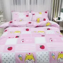 Simple Pink And White Princess Cartoon Cotton Bedding Set