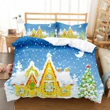 Christmas Tree Snow Crescent Moon Bedding Full Twin Queen King Quilt Duvet Covers Sets