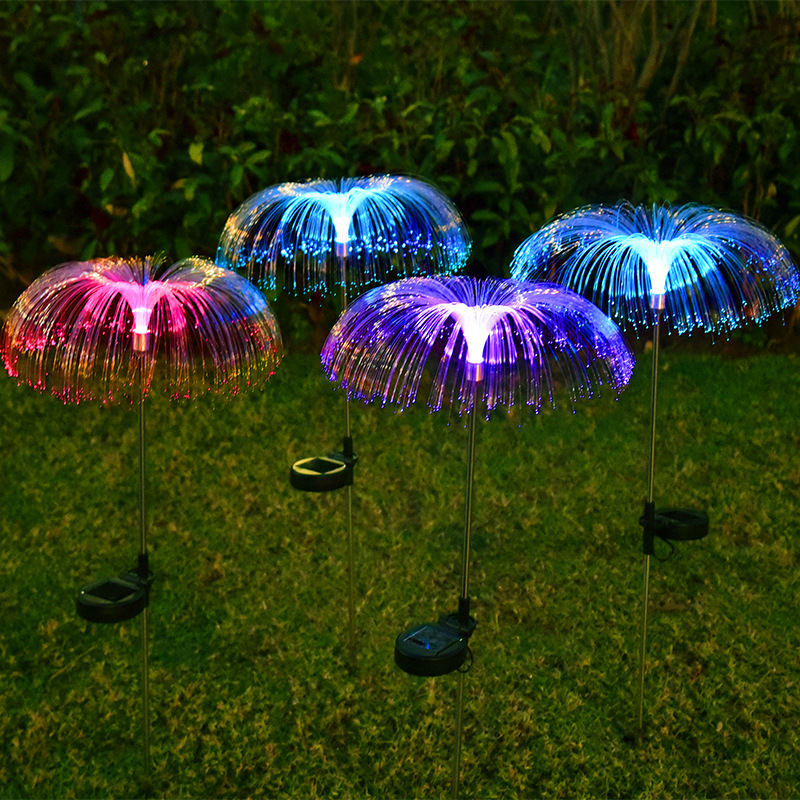 Outdoor Waterproof Solar Led Fiber Optic Flower Jellyfish and Meteor For Garden Decorative Lights