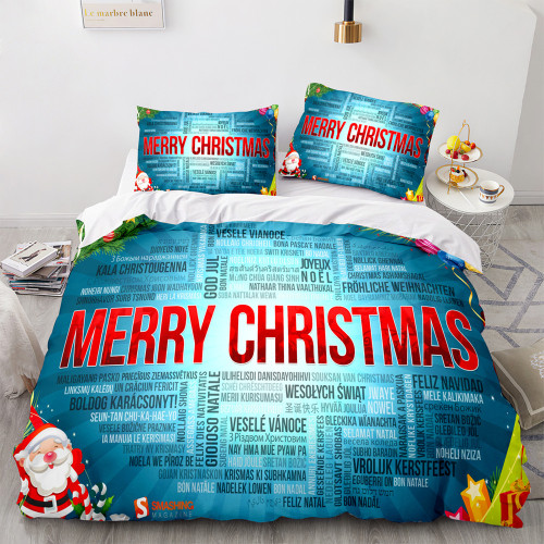 Merry Christmas Slogan Bedding Full Twin Queen King Quilt Duvet Covers Sets