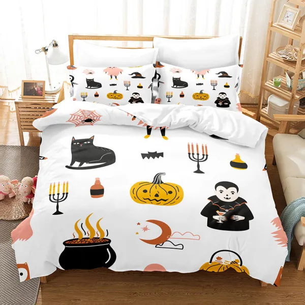 Pumpkin Lantern Cat Spider Halloween Bedding Full Twin Queen King Quilt Duvet Covers Sets