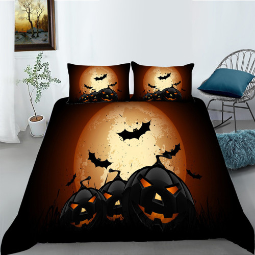 Pumpkin Lantern Bat Halloween Night Bedding Full Twin Queen King Quilt Duvet Covers Sets