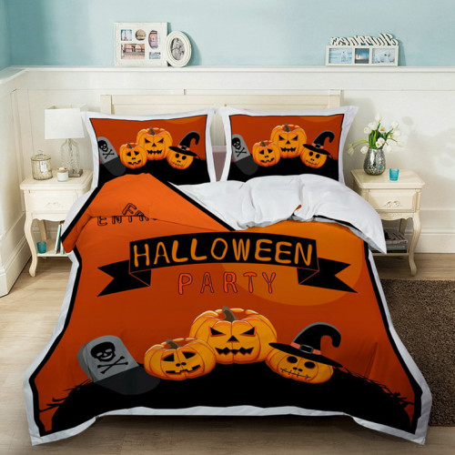 Pumpkin Lantern Bat Printed Halloween Party Bedding Full Twin Queen King Quilt Duvet Covers Sets
