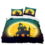 Haunted House Bat Halloween Night Bedding Full Twin Queen King Quilt Duvet Covers Sets