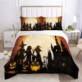Pumpkin Lantern Bat Wizard Halloween Bedding Full Twin Queen King Quilt Duvet Covers Sets