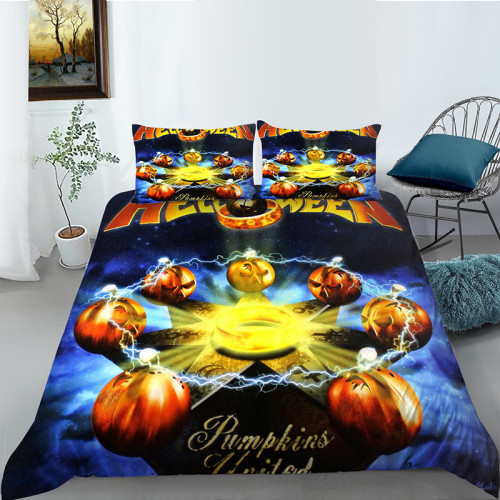 Pumpkin Lantern Bat Halloween Night Bedding Full Twin Queen King Quilt Duvet Covers Sets