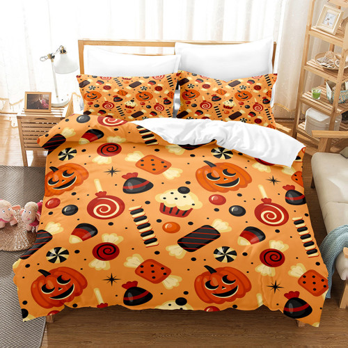 Printed Pumpkin Lantern Candy Halloween Bedding Full Twin Queen King Quilt Duvet Covers Sets