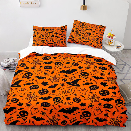 Pumpkin Lantern Ghost Bat Magic Hat Halloween Bedding Full Twin Queen King Quilt Duvet Covers Sets