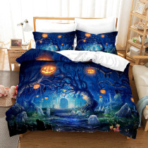 Haunted House Withered Tree Pumpkin Lantern Halloween Bedding Full Twin Queen King Quilt Duvet Covers Sets
