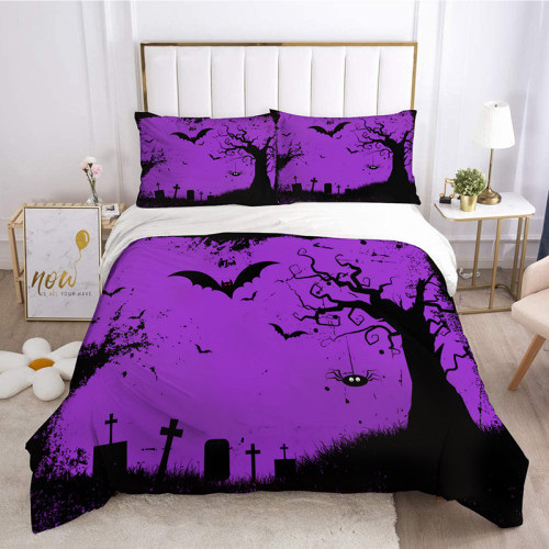 Printed Bat Tree Halloween Night Bedding Full Twin Queen King Quilt Duvet Covers Sets