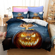 Funny Pumpkin Lantern Bat Halloween Bedding Full Twin Queen King Quilt Duvet Covers Sets