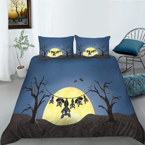 Printed Pumpkin Lantern Witch Bat Halloween Night Bedding Full Twin Queen King Quilt Duvet Covers Sets