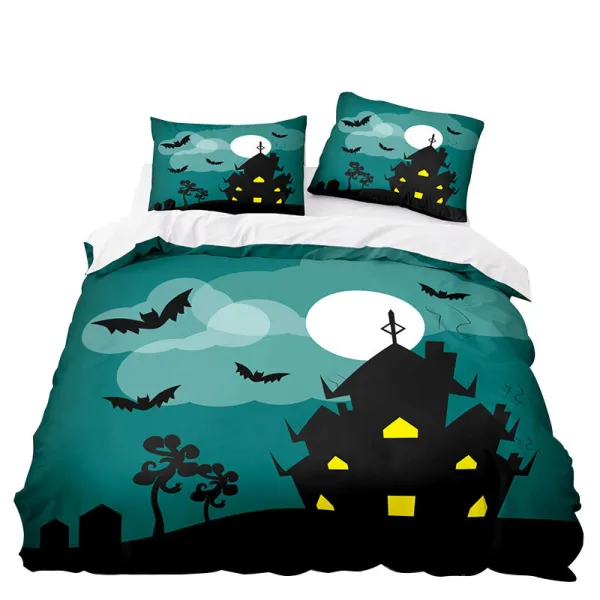 Haunted House Bat Halloween Night Bedding Full Twin Queen King Quilt Duvet Covers Sets