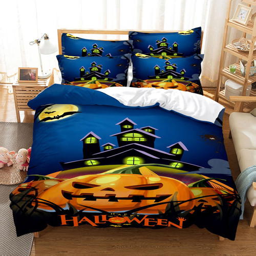 Pumpkin Lantern Haunted House Halloween Bedding Full Twin Queen King Quilt Duvet Covers Sets