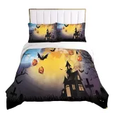 Halloween Night Bat Haunted House Bedding Full Twin Queen King Quilt Duvet Covers Sets