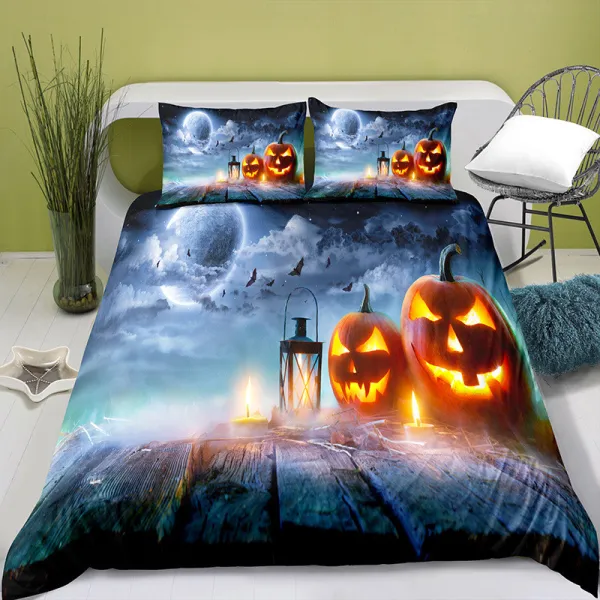 Printed Pumpkin Lantern Halloween Bedding Full Twin Queen King Quilt Duvet Covers Sets
