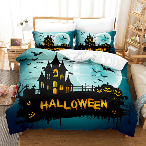 Printed Pumpkin Lantern Ghost Happy Halloween Bedding Full Twin Queen King Quilt Duvet Covers Sets