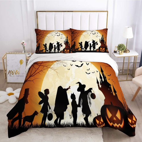 Pumpkin Lantern Bat Wizard Halloween Bedding Full Twin Queen King Quilt Duvet Covers Sets