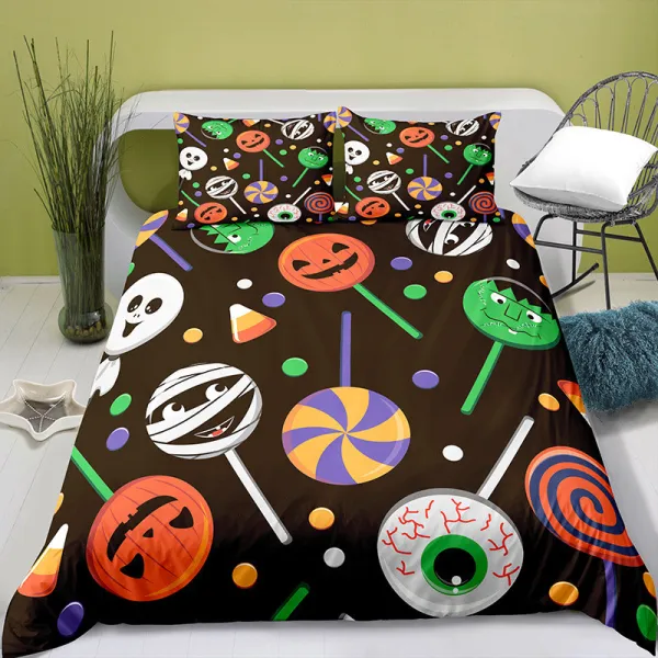 Cartoon Pumpkin Lollipop Candy Halloween Bedding Full Twin Queen King Quilt Duvet Covers Sets