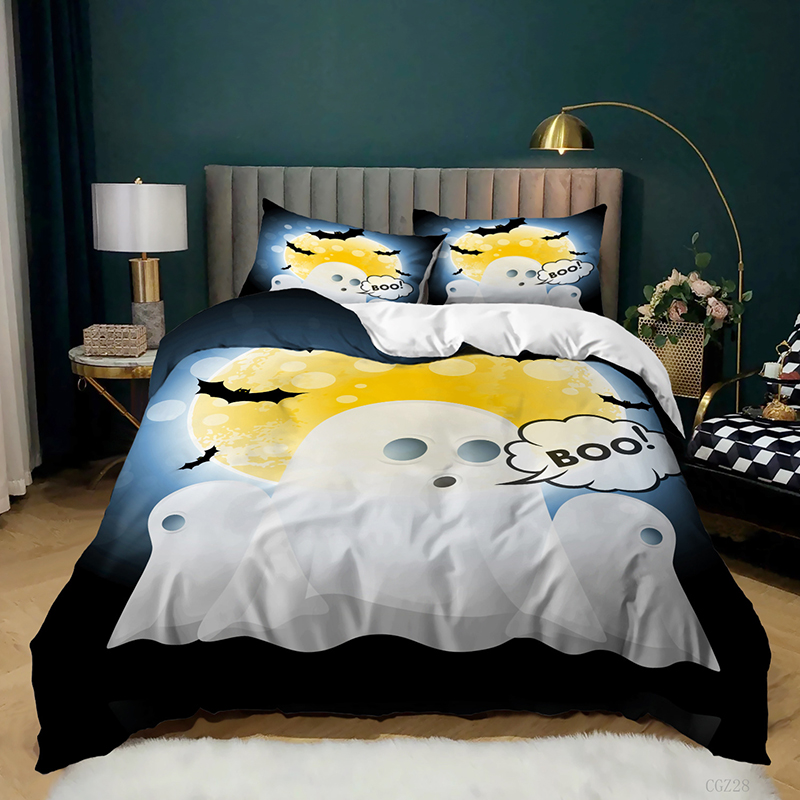 Printed Halloween Ghost BOO Bat Bedding Full Twin Queen King Quilt Duvet Covers Sets