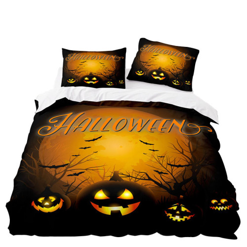 Funny Pumpkin Lantern Bat Halloween Night Bedding Full Twin Queen King Quilt Duvet Covers Sets