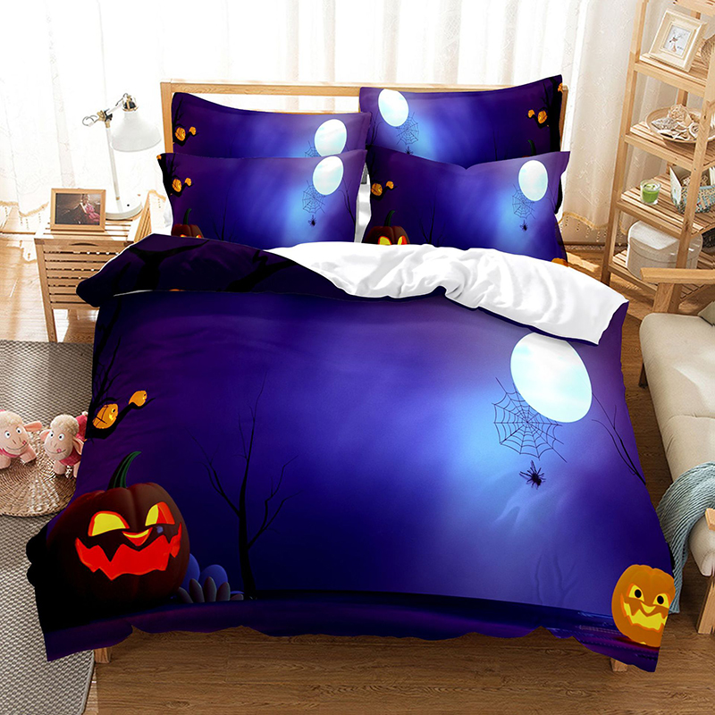 Printed Pumpkin Lantern Spider Web Halloween Bedding Full Twin Queen King Quilt Duvet Covers Sets