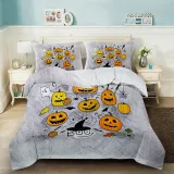 Pumpkin Lantern Bat Printed Halloween Party Bedding Full Twin Queen King Quilt Duvet Covers Sets