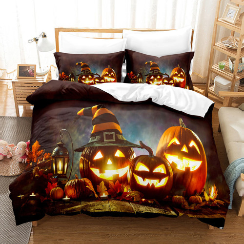 Printed Pumpkin Lantern Halloween Bedding Full Twin Queen King Quilt Duvet Covers Sets