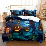 Printed Funny Pumpkin Lantern Halloween Night Bedding Full Twin Queen King Quilt Duvet Covers Sets
