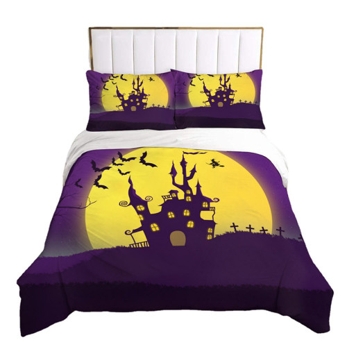 Haunted House Bat Halloween Night Bedding Full Twin Queen King Quilt Duvet Covers Sets