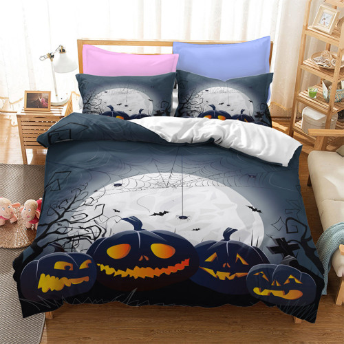 Funny Pumpkin Lantern Bat Halloween Bedding Full Twin Queen King Quilt Duvet Covers Sets