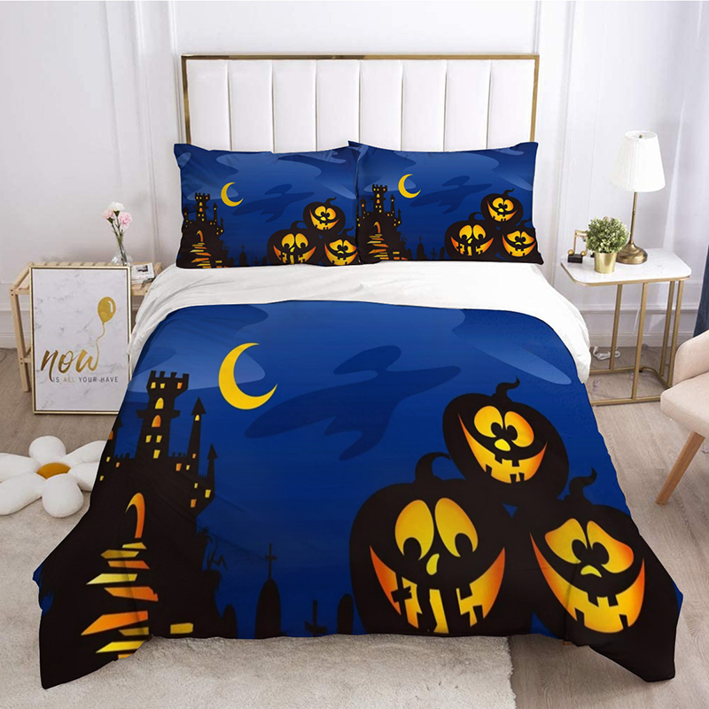 Cartoon Pumpkin Lantern Bat Halloween Bedding Full Twin Queen King Quilt Duvet Covers Sets