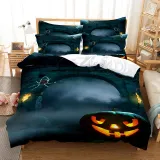 Printed Pumpkin Lantern Spider Web Halloween Bedding Full Twin Queen King Quilt Duvet Covers Sets