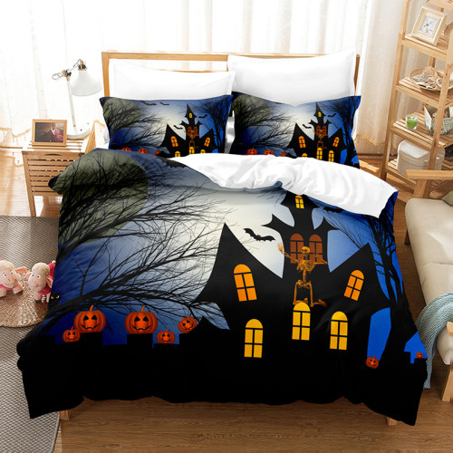 Haunted House Pumpkin Lantern Halloween Night Bedding Full Twin Queen King Quilt Duvet Covers Sets