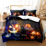 Printed Funny Pumpkin Lantern Halloween Night Bedding Full Twin Queen King Quilt Duvet Covers Sets