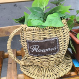 Wicker Woven Coffee Cup Flower Pot Small Plants Flowers Basket