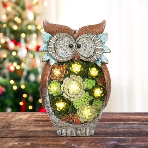 Solar LED Lights Owl Figurine Resin Crafts Lawn Garden Courtyard Decorations