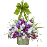 Tulip Bucket Galvanized Metal Front Door Wreath Ribbon Hanging Decor