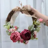 Artificial Peony Wreath Front Door Décor Home Wall Hanging Flower Ornament