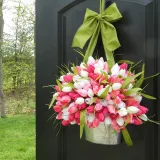 Tulip Bucket Galvanized Metal Front Door Wreath Ribbon Hanging Decor