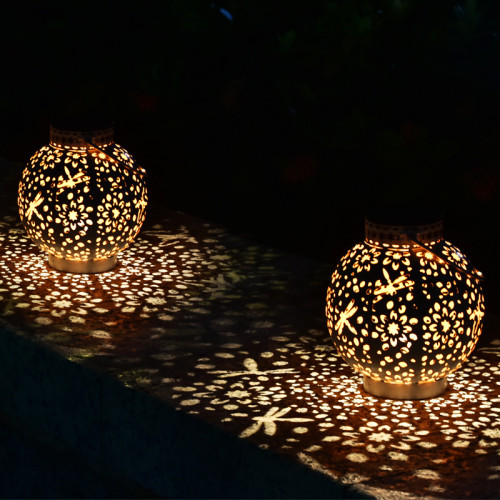 Solar Iron Hollow Hanging Garden Lantern Courtyard Decorative Lamp