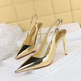 Metallic Pointed Toe Slingback Anckle Buckle High Stiletto Heel Sandals Shoes