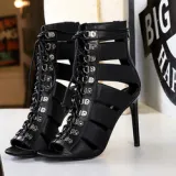 Metallic Gladiator Hollow Out Tie-up Sexy Open Toe Stiletto Heels Sandal Boot